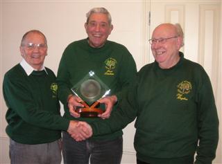 The Bill Alston Troply awarded jointly to Howard Overton and Pat Hghes with equal number of points over the year. Presented by Chairman Bert Lanham